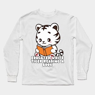 White Tiger Peacefully Reading a Book Long Sleeve T-Shirt